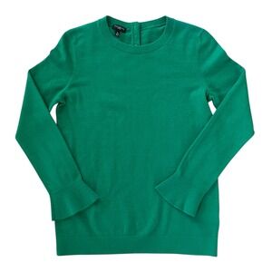 Talbots Emerald Green Crew Neck Button Back Flounce Cuff Sweater Wool Blend SP